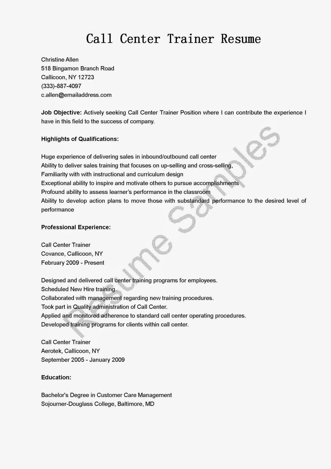 Objective in resume for call center agent without experience